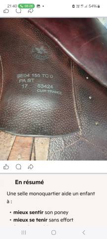 Selle poney cwd 15.5 pouces