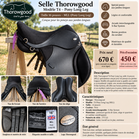 Selle thorowgood t4 pony long leg – 16 pouces mll 
