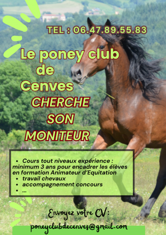 Poney club de cenves recherche son moniteur (trice)