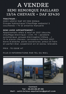 Semi-remorque 13/14 chevaux + daf